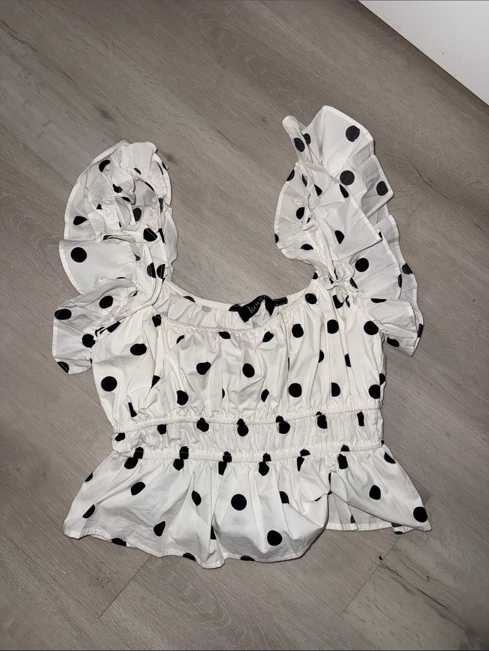 Polka Dot Ruffle Sleeve Women’s Top - White with Black Dots